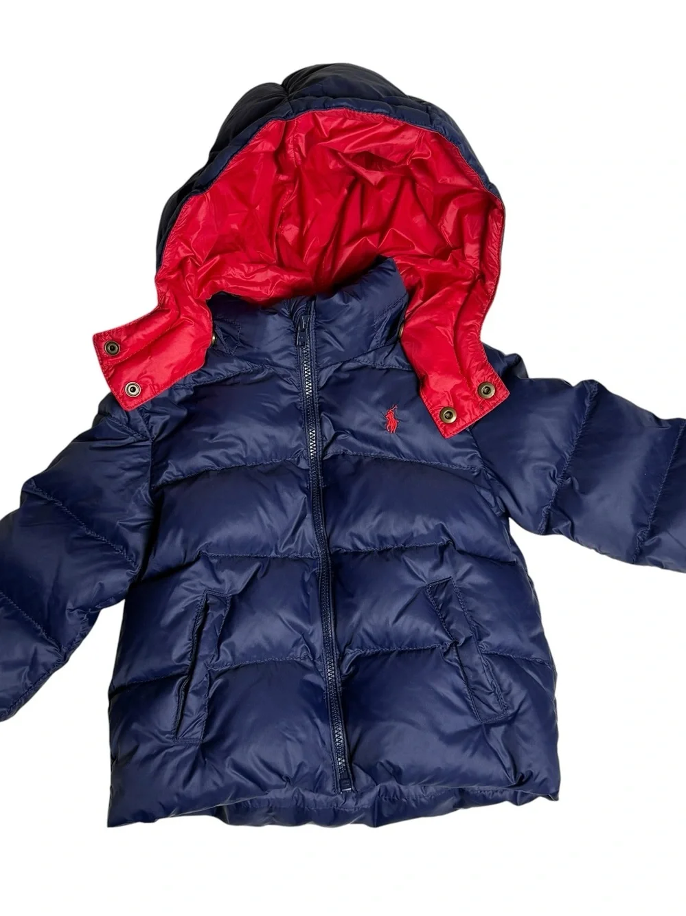 Polo by Ralph Lauren Navy & Red Hooded Puffer Jacket - Kids